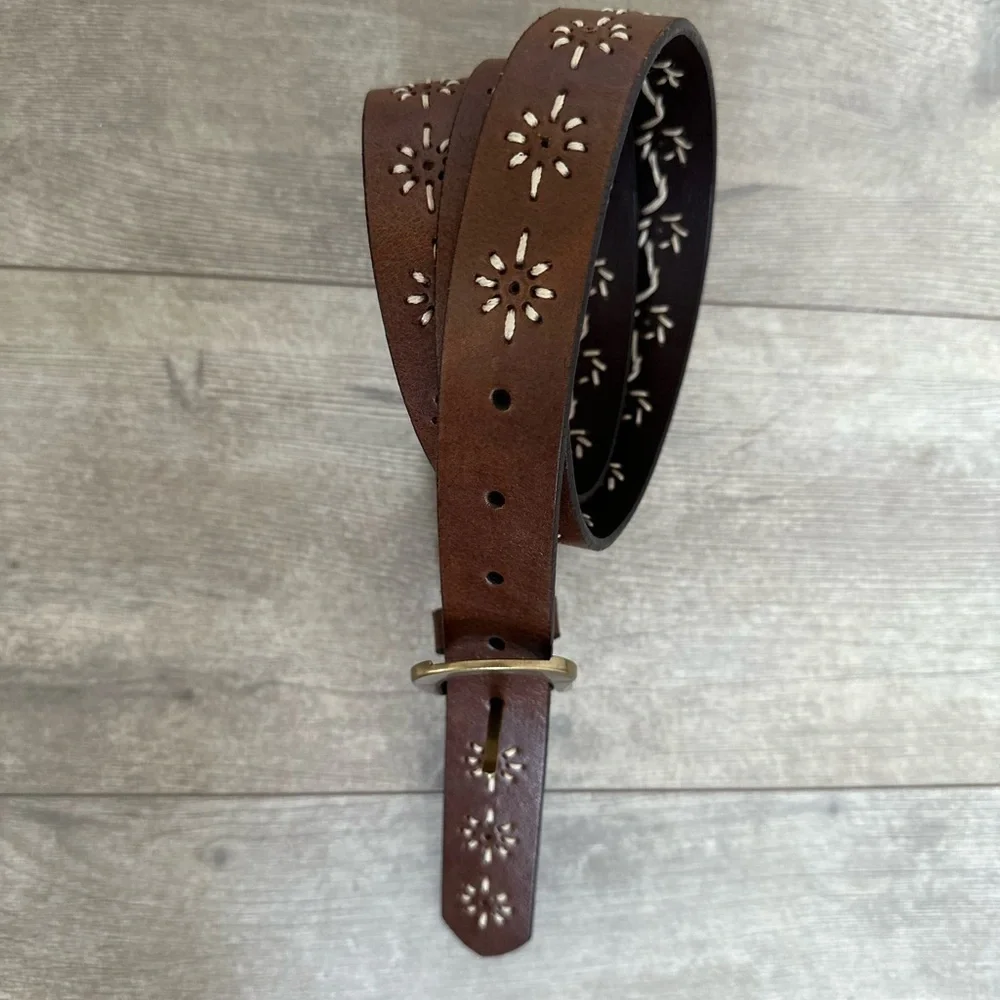 Boho embroidered genuine leather belt women’s 2XL